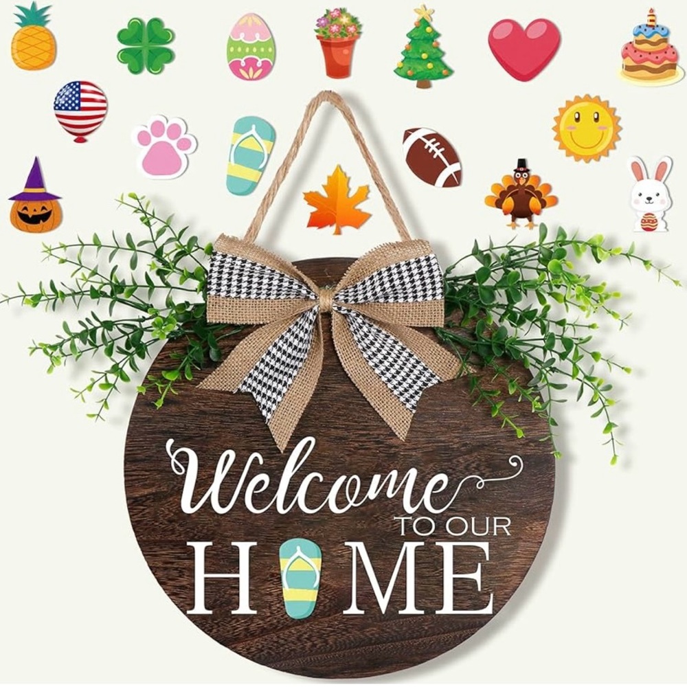 OurWarm Interchangeable Seasonal Welcome Sign Front Door Decor. Brand New!